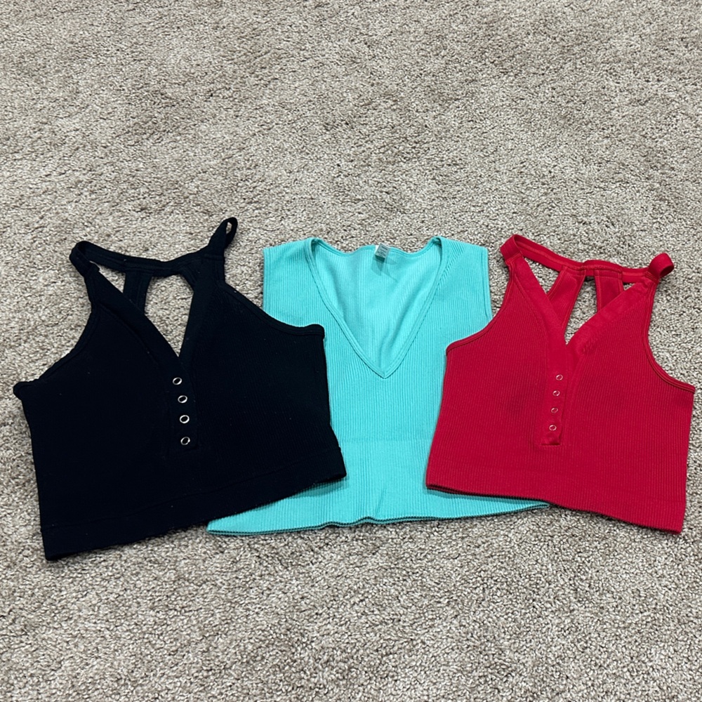 Set of Three Ribbed Tank Tops